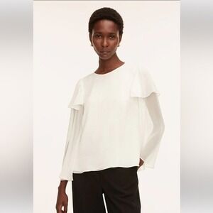 $345 Rebecca Taylor Women's Ivory Ruffle Silk‎ Blouse Size 0